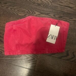 Zara Bright Pink Strapless Corset-Style Tube Top